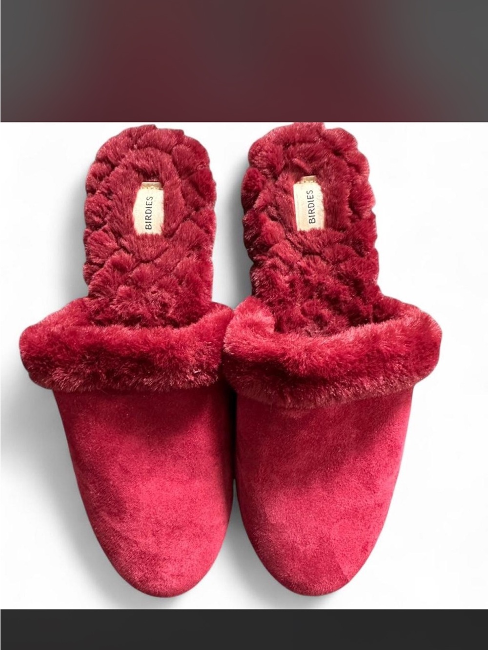 Birdies Deep Red Plush Slides
